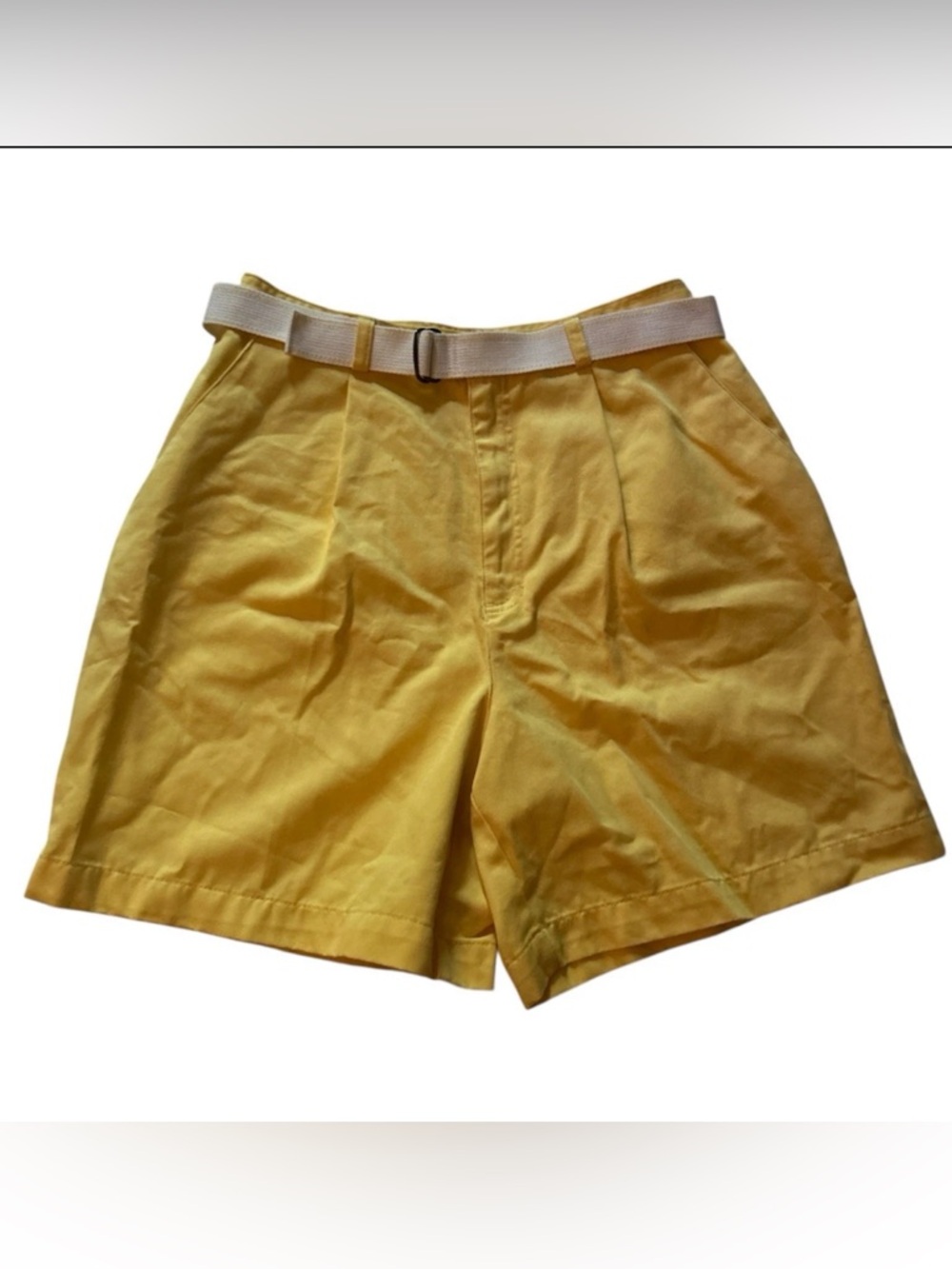 Yellow Women's St Johns Bay Preppy Belted Chino Cotton Summer Shorts Size 14
